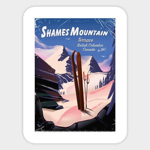 Shames Mountain Terrace, British Columbia, Canada ski poster Sticker by nickemporium1